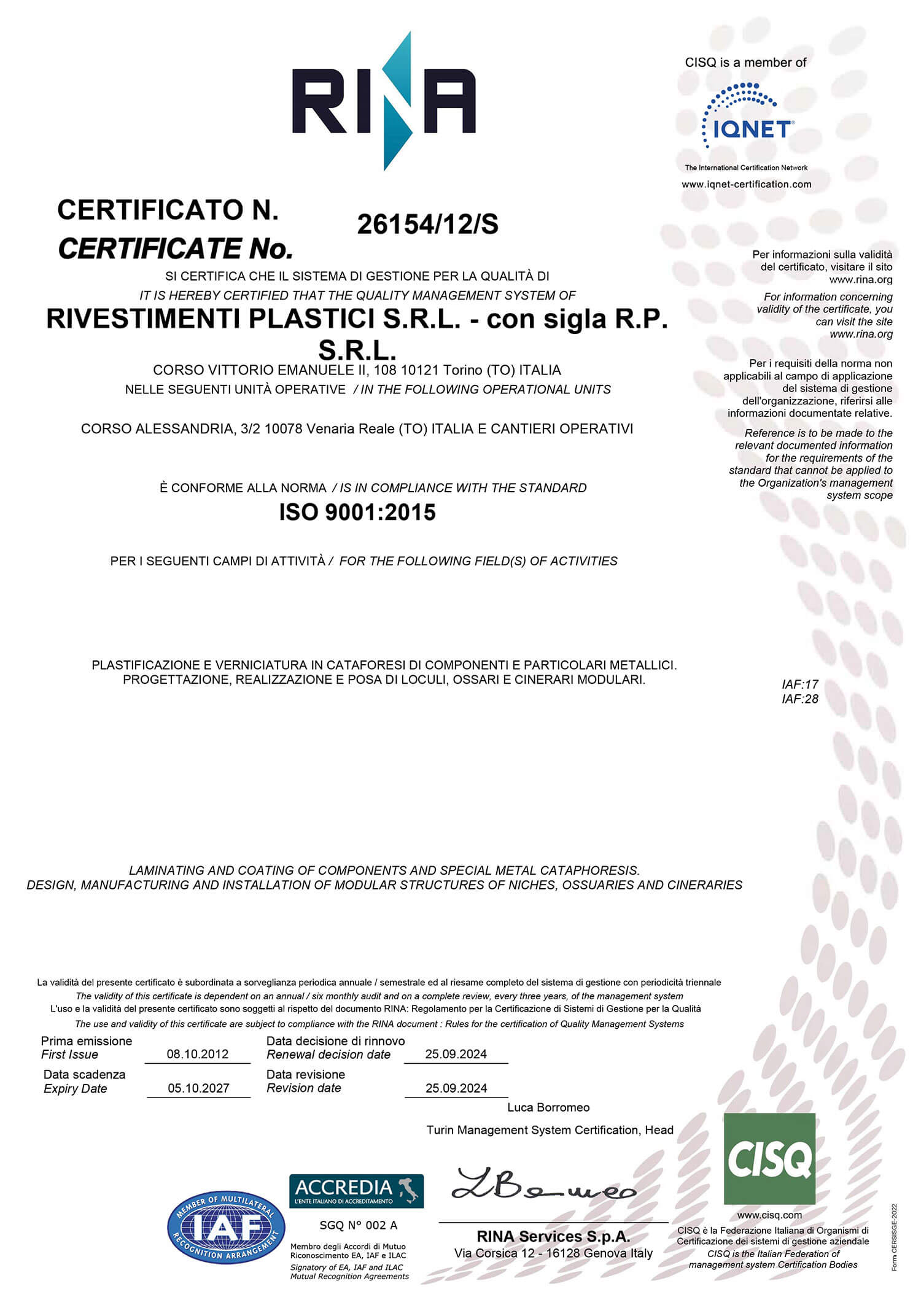 certificato di qualità prefabbricati cimiteriali certificato di qualità prefabbricati cimiteriali